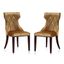 Antique Gold and Walnut Velvet Wingback Dining Chair Pair