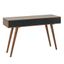 Pecan and Navy Mid-century Modern Writing Desk with Bronze Pulls