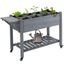 Gray Wooden Raised Garden Bed with Storage Shelf and Wheels