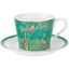 Green Ceramic Teacup and Saucer with Gold Detail