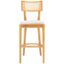 Natural Wood and Rattan Woven Bar Stool with Cushion