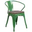 Rustic-Chic Green Metal Bistro Armchair with Wood Seat