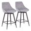 Set of 2 Gray Corduroy Swivel Counter Stools with Black Metal Legs