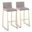 Set of 2 Gray Fabric and Gold Metal Barstools