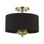 Antique Brass 3-Light Transitional Semi-Flush Mount with Black Fabric Shade