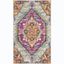 Light Grey and Fuchsia Synthetic Bohemian Area Rug