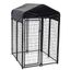 Black Powder-Coated Steel Dog Kennel with Waterproof Canopy