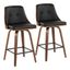 Gianna 26" Walnut and Black Faux Leather Swivel Counter Stools