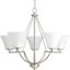 Bravo 5-Light Brushed Nickel Chandelier with White Etched Glass Shades