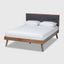 Full Dark Grey Upholstered Walnut Wood Platform Bed