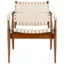 Cream and Mahogany Woven Leather Safari Accent Chair