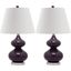 Eva Double Gourd Dark Purple Glass Table Lamp Set with Silver Accents