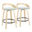 Set of 2 Green Swivel Counter Stools with Wood Legs