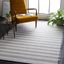 Ivory and Navy Striped Square Flat Woven Rug