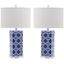 Navy and White Ceramic Table Lamp Set with Cotton Shade