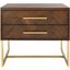 Walnut and Brass 2-Drawer Contemporary Nightstand