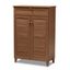 Walnut Finished 5-Shelf Wood Shoe Storage Cabinet with Drawer