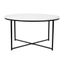 35.5" Round White Wood & Matte Black Metal Coffee Table