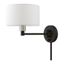 Black and Brushed Nickel Swing Arm Wall Lamp with Off-White Shade