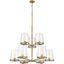 Rubbed Brass 9-Light Chandelier with Clear Glass Shades