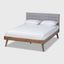 Devan Queen-Sized Light Grey Tufted Upholstered Bed with Walnut Frame