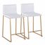 Set of 2 White Faux Leather and Gold Metal Counter Stools