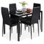 Black Glass Top Dining Table Set with Faux Leather Chairs