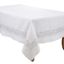 White Embroidered Scroll Fabric Tablecloth