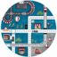 Turquoise and Ivory Round Kids Train Track Area Rug