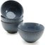 Blue Fluted Ceramic Cereal and Soup Bowls Set of 4