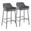 Daniella 38" Black Metal and Grey Faux Leather Bar Stools - Set of 2