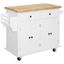 White Wood Kitchen Cart with Butcher Block Top and Storage