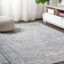 Light Gray Synthetic Persian Medallion Runner Rug