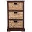 Transitional Brown Pine Wood Side Table with 3 Rattan Drawers