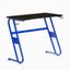 Sleek Blue and Black Ergonomic Gaming Desk with Cup Holder and Headphone Hook