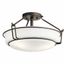 Olde Bronze and White Glass 3-Light Semi-Flush Ceiling Fixture