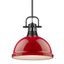 Transitional Matte Black and Cherry Red Glass Bowl Pendant Light