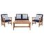 Fontana Natural Acacia Wood 4-Piece Patio Conversation Set with Navy Cushions