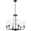 Vetivene Textured Black 6-Light Chandelier with Opal Glass Shades