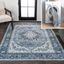 Blue and Cream Chenille Medallion Washable Area Rug 4' x 6'