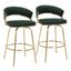 Jie 24" Green Velvet and Gold Metal Swivel Counter Stool