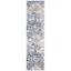 Ivory and Blue Abstract Hand-knotted Synthetic Rug, 2' x 4'