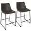 Set of 2 Black and Gray Faux Leather Counter Stools with Orange Stitching