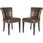 Transitional Antique Brown Leather Parsons Chair with Silver Accents - Set of 2