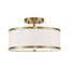 Antique Brass and Off-White Fabric Semi-Flush Mount Light