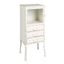 Distressed White Metal Cabinet with 3 Drawers and Open Shelf