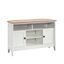 Soft White Corner TV Stand with Cabinet and Oak Top