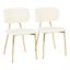 Set of 2 Cream Velvet Upholstered Side Chairs with Gold Metal Legs