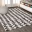 Black and Cream Geometric Rectangular Synthetic Area Rug