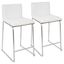 Elegant 26" Mara Modern Counter Stool in White Faux Leather and Walnut